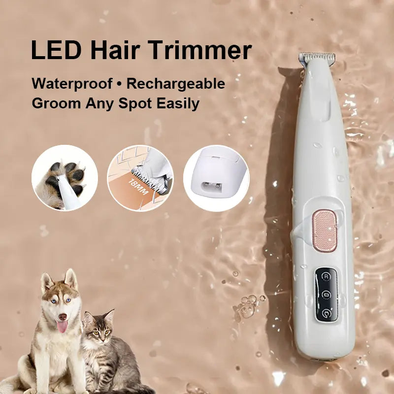 Multifunctional Waterproof Rechargeable Pet Hair Trimmer with LED Light for Grooming Small Dogs and Cats - Quiet Operation at 50dB
