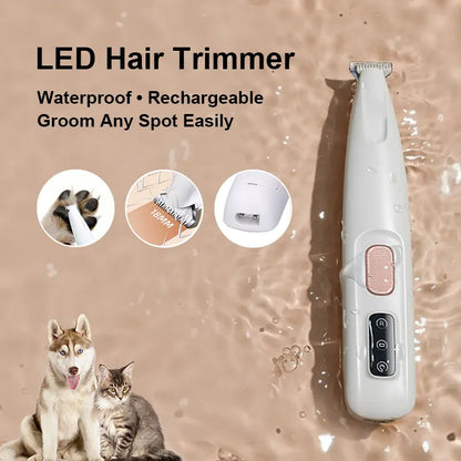 Multifunctional Waterproof Rechargeable Pet Hair Trimmer with LED Light for Grooming Small Dogs and Cats - Quiet Operation at 50dB