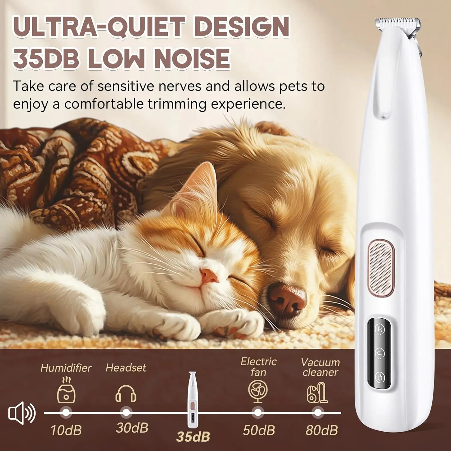 Multifunctional Waterproof Rechargeable Pet Hair Trimmer with LED Light for Grooming Small Dogs and Cats - Quiet Operation at 50dB