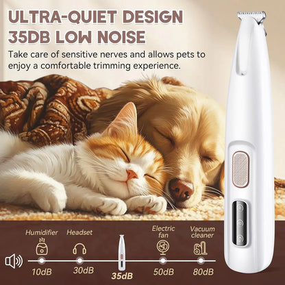 Multifunctional Waterproof Rechargeable Pet Hair Trimmer with LED Light for Grooming Small Dogs and Cats - Quiet Operation at 50dB
