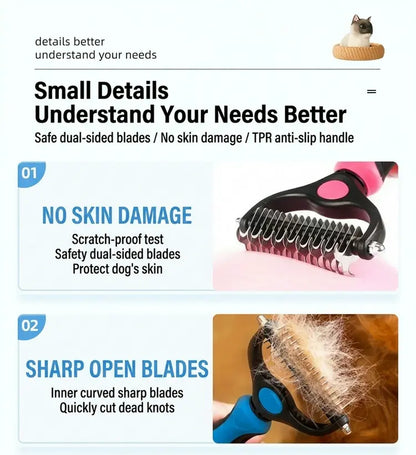 Pain-Free Dematting Undercoat Rake for Pets, Double-Sided Shedding Brush, Effective Tangles Remover Tool for Dogs & Cat Comb , Reduces Loose Hair & Mats Easily Summervibers
