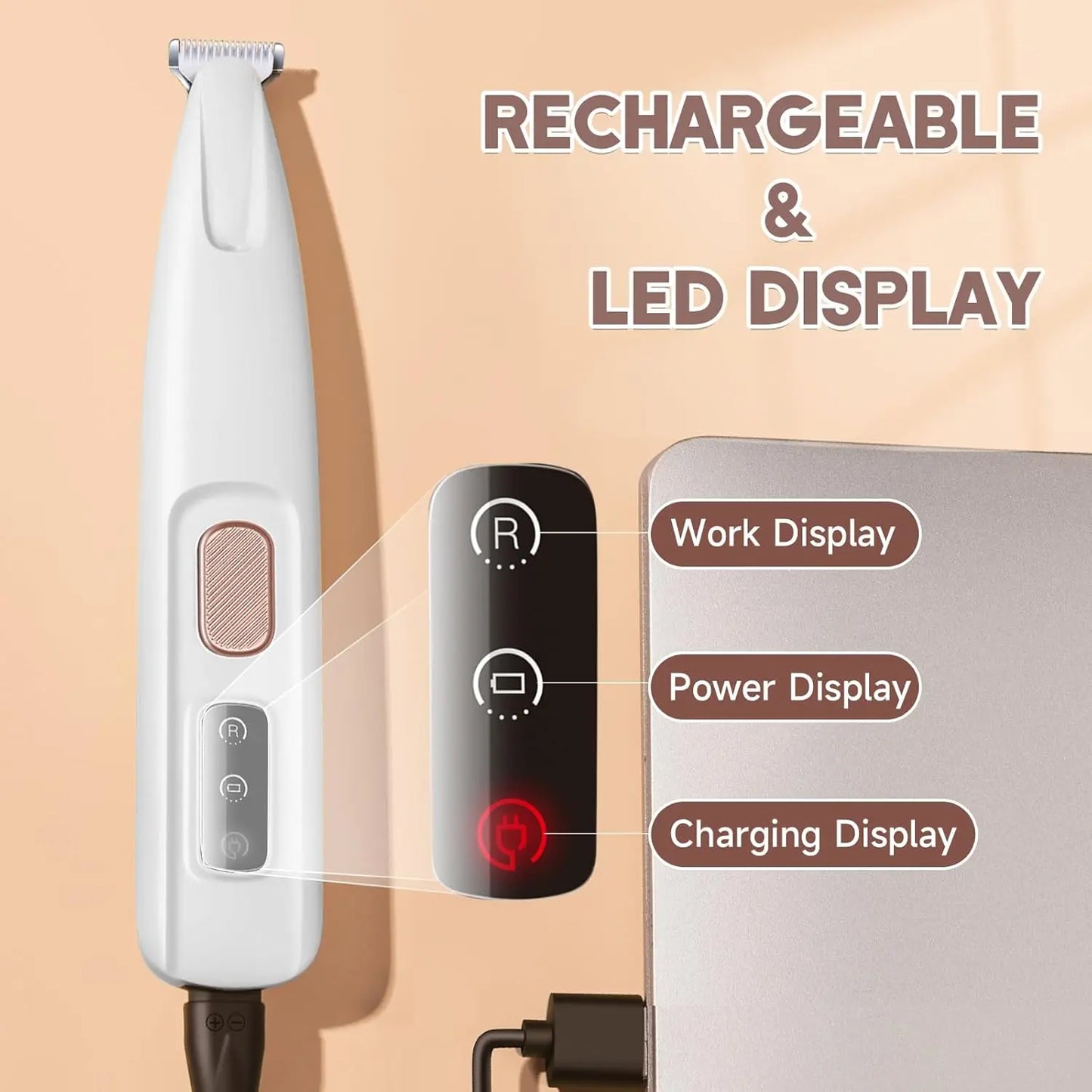Multifunctional Waterproof Rechargeable Pet Hair Trimmer with LED Light for Grooming Small Dogs and Cats - Quiet Operation at 50dB