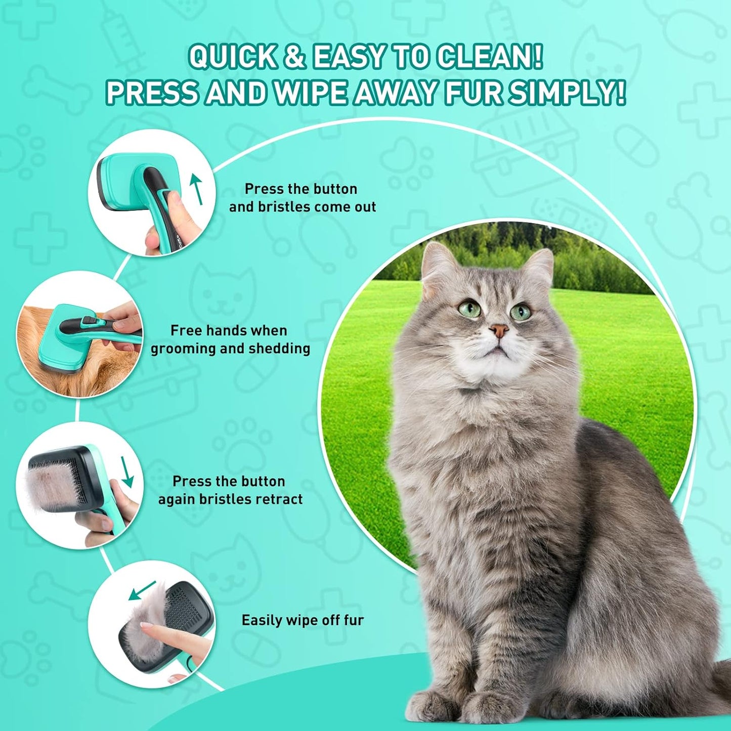 Dog Brush for Shedding, Self-Cleaning Slicker Brush, Short & Long Haired Pets, Removes Mats, Tangles, Loose Fur, Gentle on Skin, Ideal for Small, Medium, Large Dogs, Pet Comb, Aqua Green