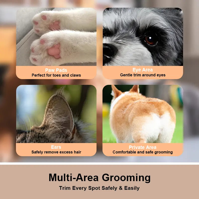 Multifunctional Waterproof Rechargeable Pet Hair Trimmer with LED Light for Grooming Small Dogs and Cats - Quiet Operation at 50dB